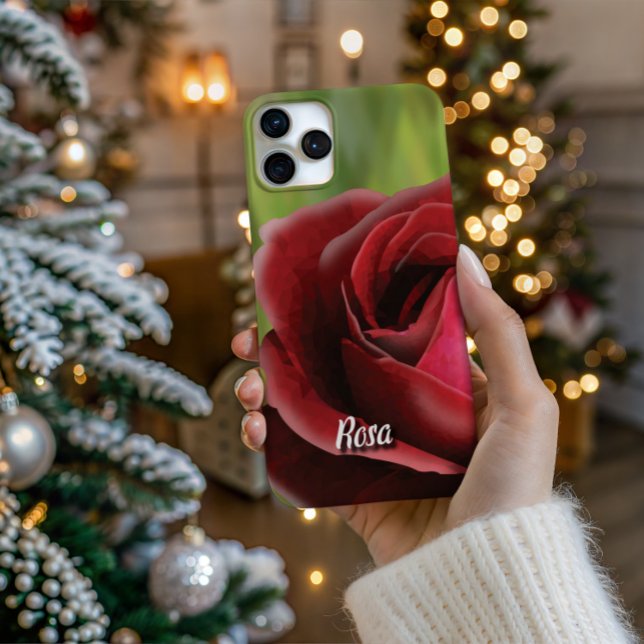 Para iPhone Funda de teléfono con rosa de alta poli en flor pe (Personalize Your Tech! Add a custom name to this artistic phone case. It's the perfect unique gift!)