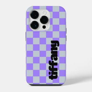 Para iPhone 14 Pro Funda de teléfono cuadriculada morada