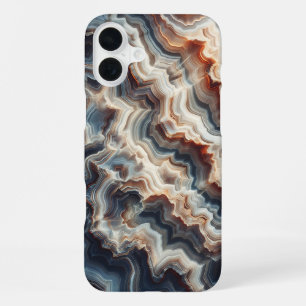 Para iPhone 16 Plus Funda de teléfono de ágata azul y ámbar de lujo -