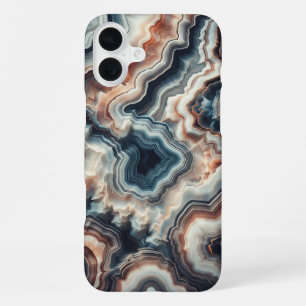 Para iPhone 16 Plus Funda de teléfono de ágata azul y ámbar de lujo -