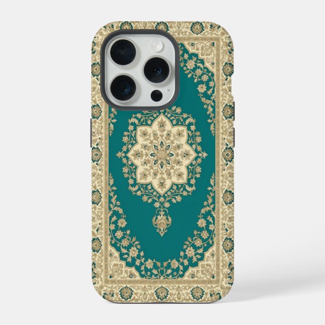 Para iPhone Funda de teléfono de alfombra persa turquesa Medal (Reverso )