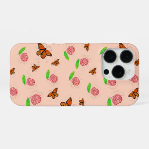 Para iPhone 16 Pro Funda de teléfono de algodoncillo y mariposas mona