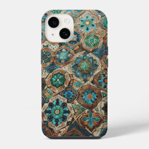 Para iPhone 14 Funda de teléfono de baldosas geométricas azul y d