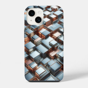 Para iPhone 14 Funda de teléfono de bloque 3D metálico - Plata in