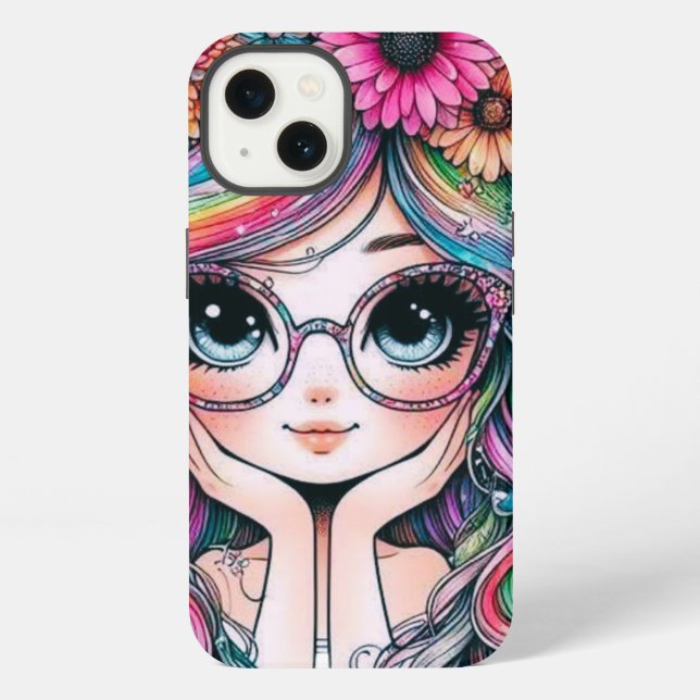 Para iPhone Funda de teléfono de chica Chibi con cabello de ar (Reverso )