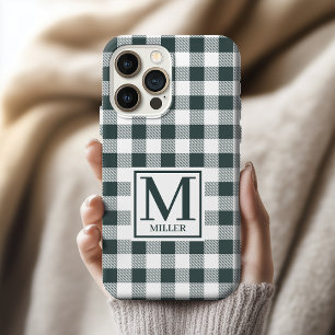 Funda de teléfono de cuadros verdes con monograma,