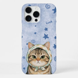Para iPhone 16 Pro Max Funda de teléfono de gato azul Kawaii estética
