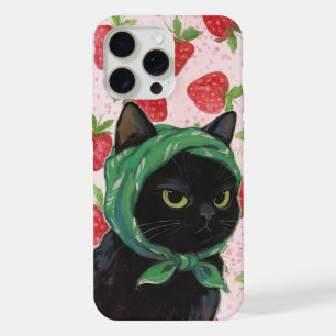 Funda de teléfono de gato lindo de fresa negra Kaw