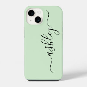 Para iPhone 14 Funda de teléfono de lujo verde claro con nombre p
