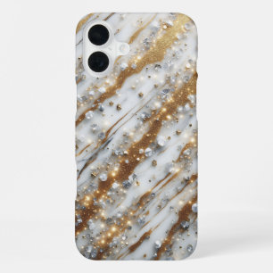 Para iPhone 16 Plus Funda de teléfono de mármol blanco de lujo con oro