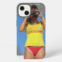 Funda de teléfono de niña mirando por telescopio