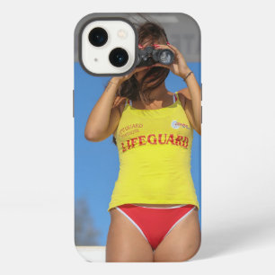 Funda de teléfono de niña mirando por telescopio