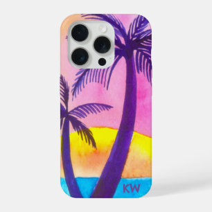 Funda de teléfono de puesta de sol tropical en acu