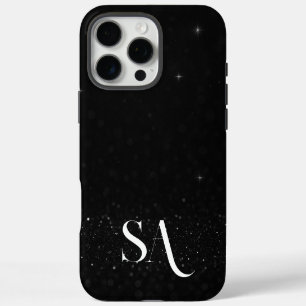 Para iPhone 16 Pro Max Funda de teléfono de purpurina negra elegante con