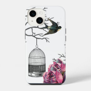 Para iPhone 14 Funda de teléfono de rosas jaula de pájaro vintage