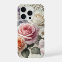 Funda de teléfono elegante con rosas rosadas y bla