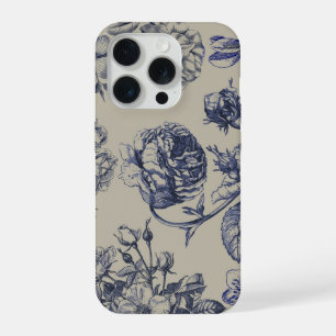 Funda de teléfono floral botánico Toile azul vinta
