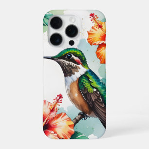 Para iPhone 16 Pro Funda de teléfono floral de colibrí e hibisco vint