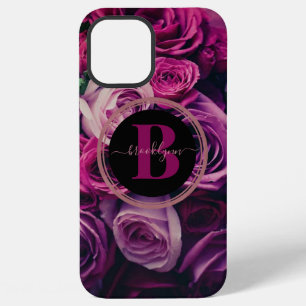 Para iPhone 12 Pro Max Funda de teléfono floral romántica con monograma p