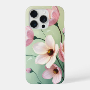 Funda de teléfono floral rosa y verde salvia