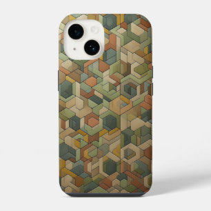 Para iPhone 14 Funda de teléfono geométrica hexagonal tono tierra