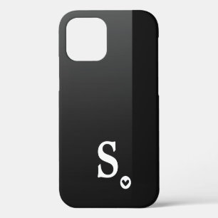 Para iPhone 12 Funda elegante moderna simple corazón negro monogr