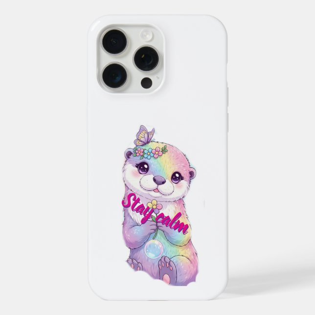 Para iPhone Funda floral de nutria arcoíris pastel Mantén la c (Reverso )