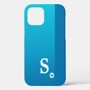 Para iPhone 12 Funda Monograma Chica Corazón Azul Simple Moderno