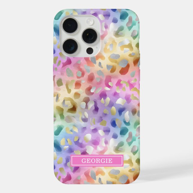 Para iPhone Funda monogramada con estampado de leopardo iridis (Reverso )