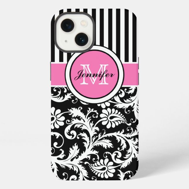 Para iPhone Funda Monogramado de Damasco Blanco, Negro, Rojo (Reverso )