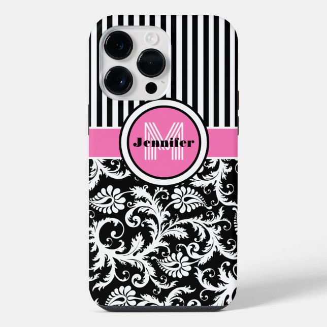 Para iPhone Funda Monogramado de Damasco Blanco, Negro, Rojo (Reverso )