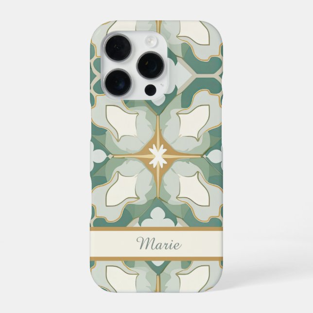 Para iPhone Funda Personalizada de Azulejo Marroquí Verde Mari (Reverso)