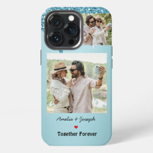 Para iPhone 13 Pro Funda personalizada de pareja de amor con brillo a