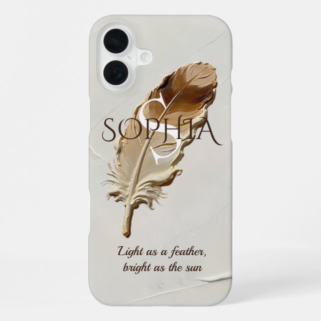 Para iPhone Funda Personalizada de Pluma Marrón Cálida con Mon (Reverso )