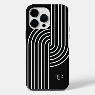 Para iPhone 14 Pro Max Funda Retro Moderna con Arcos Concéntricos y Monog