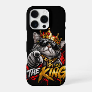 Para iPhone 16 Pro La funda de teléfono del gato genial rey con coron