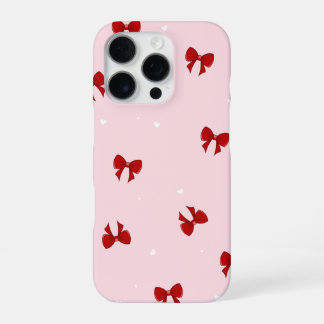 Para iPhone 16 Pro Lazo rojo en funda de teléfono rosa