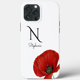Para iPhone 13 Pro Max Moda Rojo monogramado sobre Funda blanco