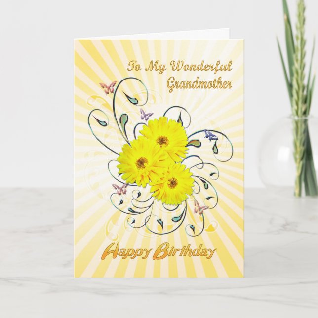 Para la abuela, tarjeta de cumpleaños con flores a (Anverso)