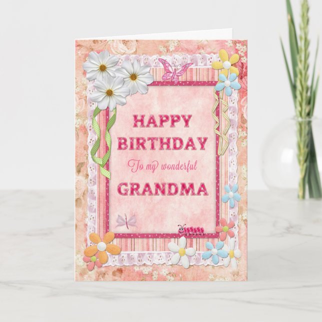 Para la abuela, tarjeta de cumpleaños de artesanía (Anverso)