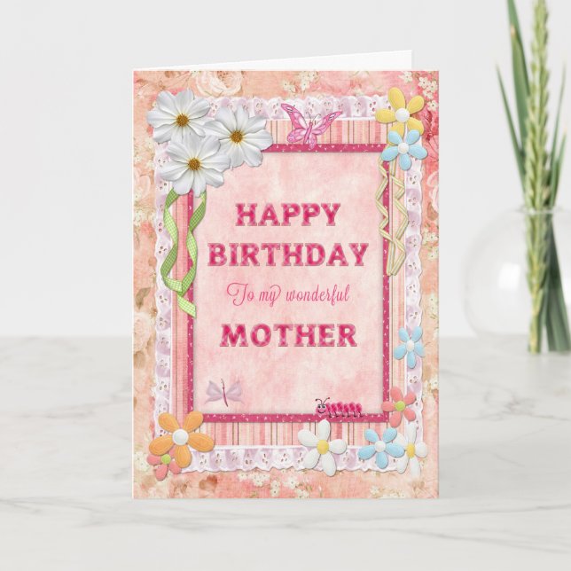 Para la madre, tarjeta de cumpleaños de artesanía (Anverso)