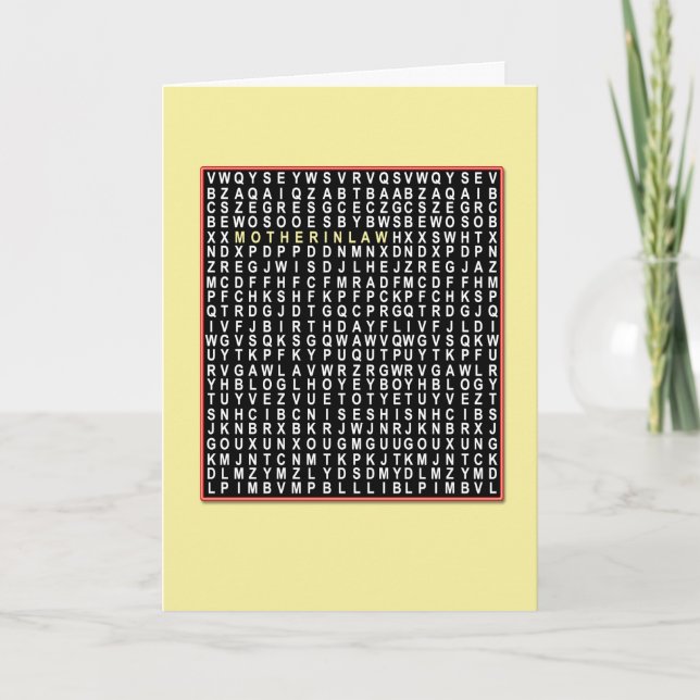 Para la suegra, tarjeta de cumpleaños de Wordsearc (Anverso)