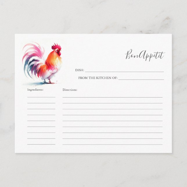 Para la Tarjeta de Receta del Gallo de la Novia (Anverso)