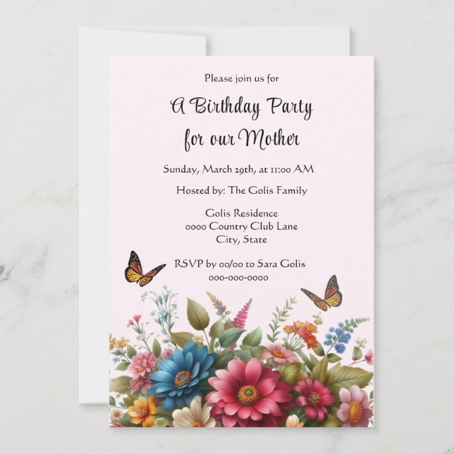 Para Madre Invitación a la Fiesta de Cumpleaños Fe (Anverso)