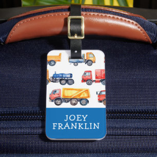 Para Maletas Acuarela Camiones Niños Etiqueta Personalizada Moc