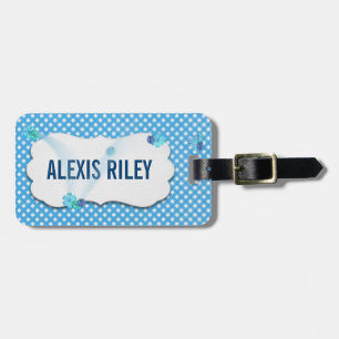 Para Maletas aqua gingham con flores de viento en etiqueta bise