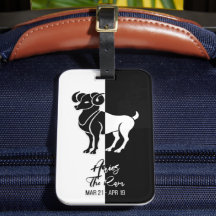 Aries Zodiac Rótulo Etiqueta de equipaje negro y b