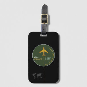 Para Maletas avión con etiqueta de equipaje verde con nombre