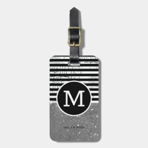 Para Maletas bonita etiqueta de equipaje blanco negro con nombr