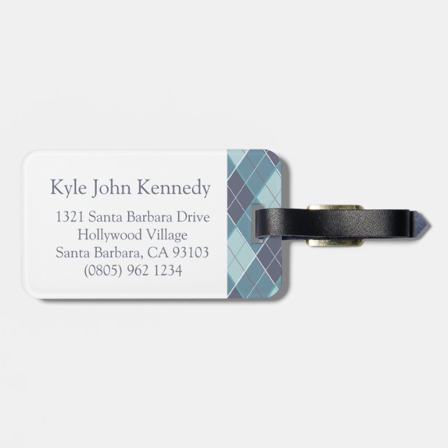 Para Maletas Campo de golf Argyle etiqueta azul verde azulado (Atrás Horizontal)